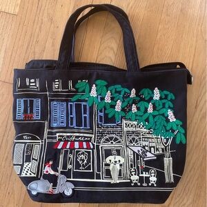 Lulu Guinness Black Tote with Colorful Embroidery